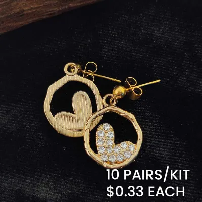 Chic Rhinestone Alloy Heart Pendant Stainless Steel Stud Earrings