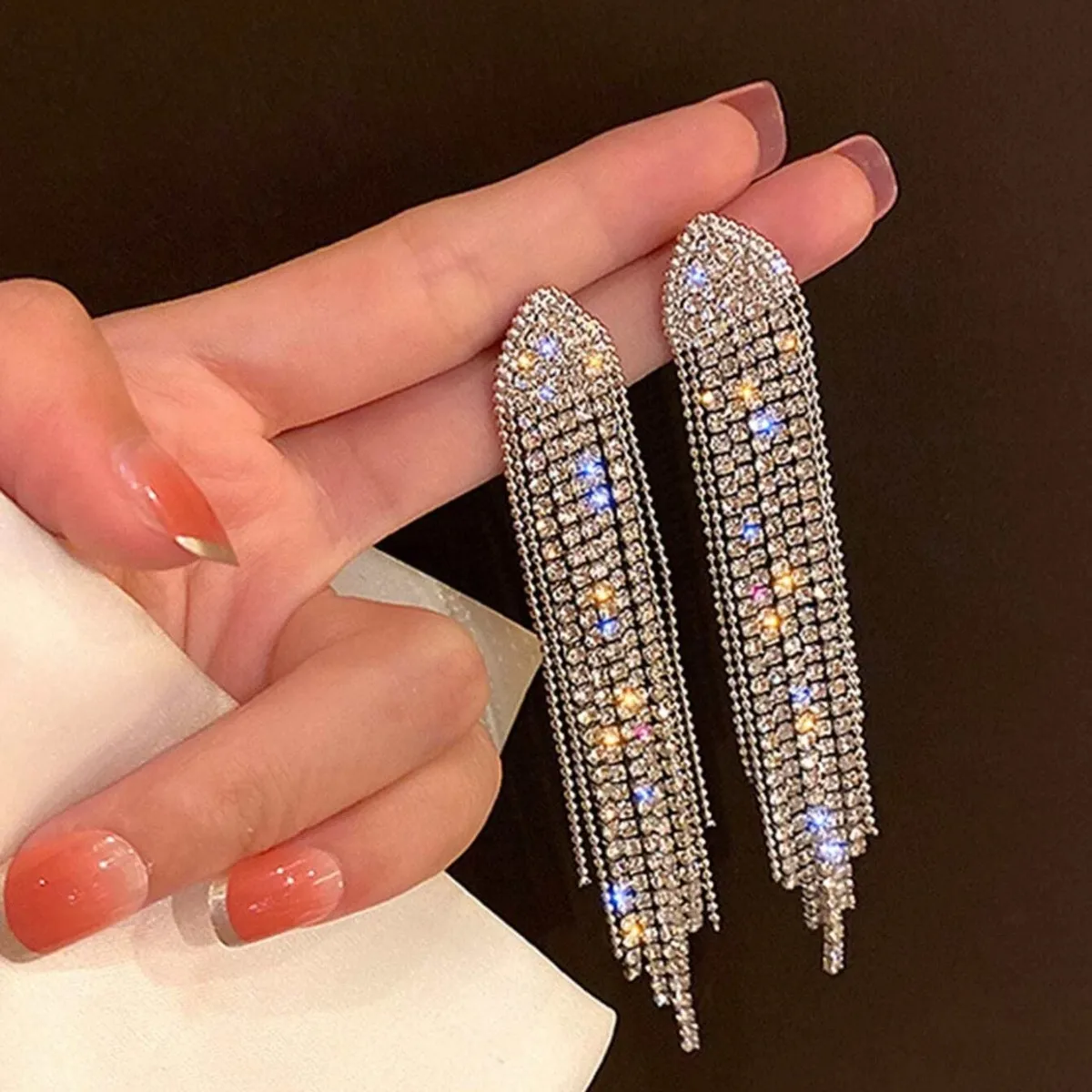 Fashion Rhinestone Tassel Earrings Geometric Zinc Alloy