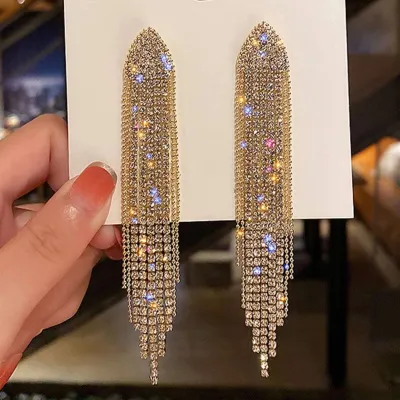 Fashion Rhinestone Tassel Earrings Geometric Zinc Alloy
