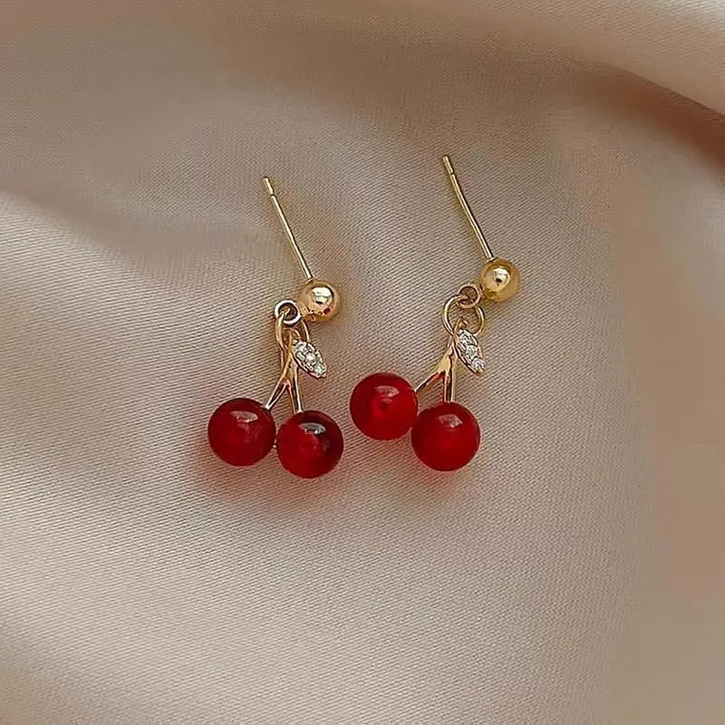 Fashion Red Cherry Earrings Metal Fruit Jewelry