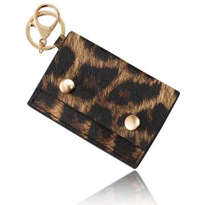 Fashion Leopard PU Leather Purse Pendant Keychain Simple Commuter