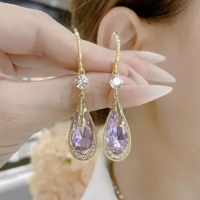 Fashion Water Drop Rhinestone 925 Silver Earrings