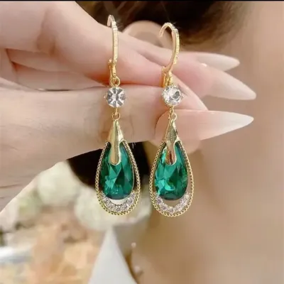 Fashion Water Drop Rhinestone 925 Silver Earrings