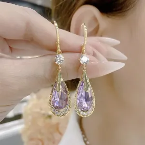Fashion Water Drop Rhinestone 925 Silver Earrings