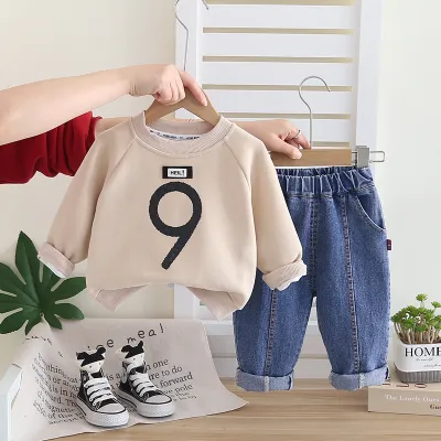 Boys Number Printing Sweatshirt and Jeans Set for Spring Autumn