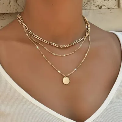 Simple Temperament Multilayer Water Wave Chain Alloy Pendant Necklace