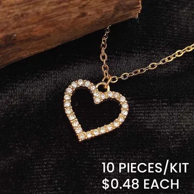 Chic Rhinestone Hollow Heart Pendant Stainless Steel Chain Necklace