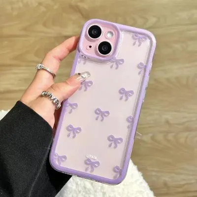 Fashion Cute Solid Color Bowknot Printed Transparent TPU Phone Case
