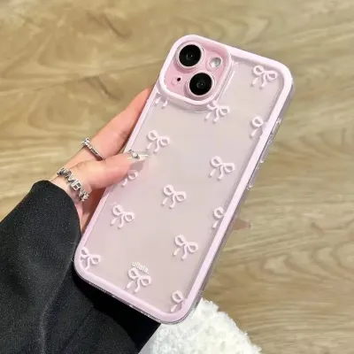 Fashion Cute Solid Color Bowknot Printed Transparent TPU Phone Case