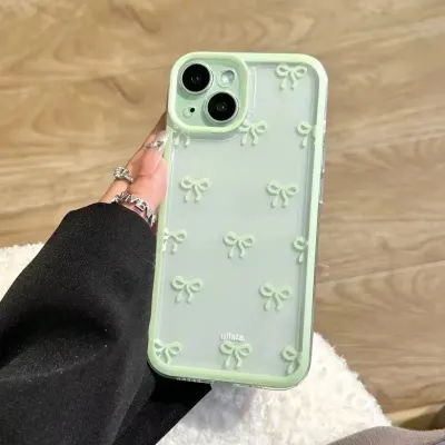 Fashion Cute Solid Color Bowknot Printed Transparent TPU Phone Case