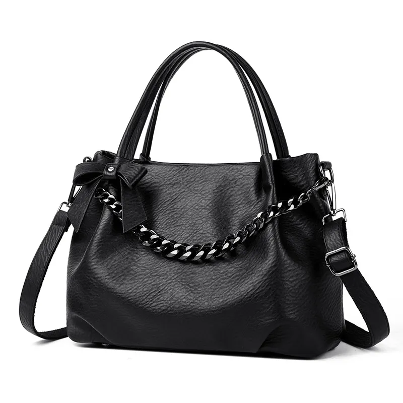 Women Casual Solid Color Large Capacity Chain Tote Handbag