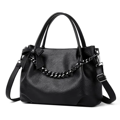 Women Casual Solid Color Large Capacity Chain Tote Handbag