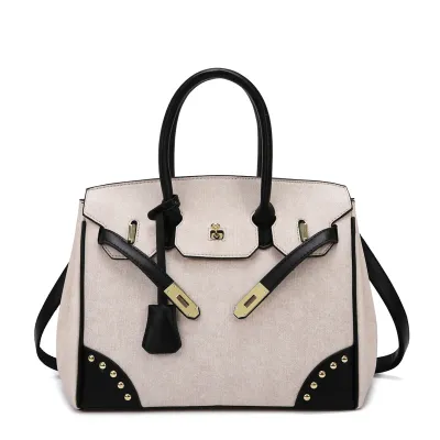 Women Fashion Casual Contrast Color Large Capacity Handbag PU Top Handle
