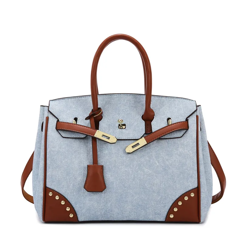 Women Fashion Casual Contrast Color Large Capacity Handbag PU Top Handle