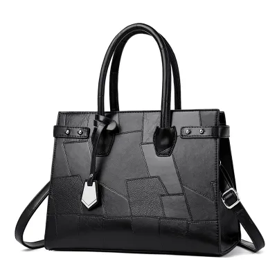 Women Fashion Casual Solid Color Splicing Large Capacity Handbag Tote Bag