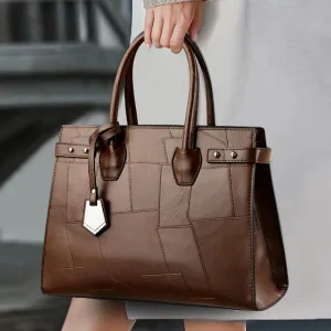 Women Fashion Casual Solid Color Splicing Large Capacity Handbag Tote Bag