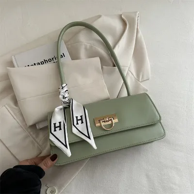 Women Fashion Elegant Solid Color Rectangle PU Baguette Shoulder Bag