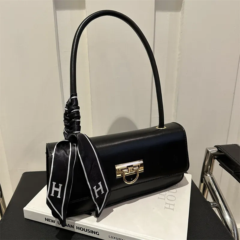 Women Fashion Elegant Solid Color Rectangle PU Baguette Shoulder Bag