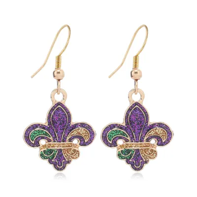 Mardi Gras Flash Iris Flower Mask Umbrella Earrings Sweet Cool Wind Personality Trend Alloy Cartoon Geometric