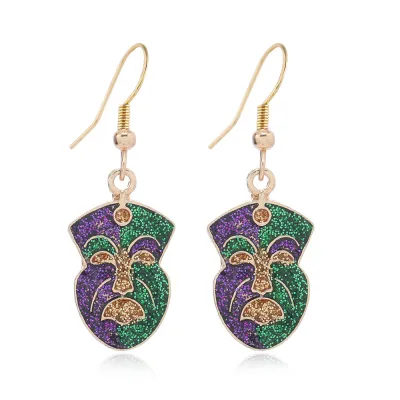 Mardi Gras Flash Iris Flower Mask Umbrella Earrings Sweet Cool Wind Personality Trend Alloy Cartoon Geometric