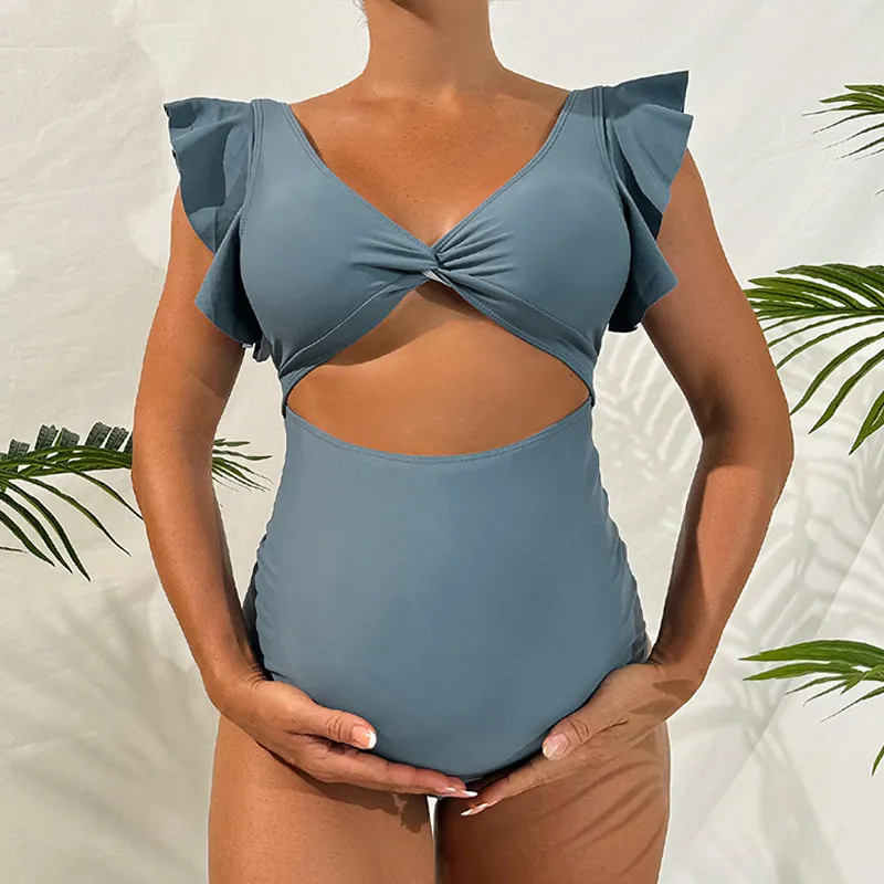 Pregnant Women Fashion Solid Color Loose Sleeveless One-Piece Swimsuit