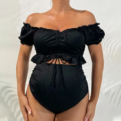 Pregnant Women Fashion Solid Color Hollow-Out Drawstring Swimsuit