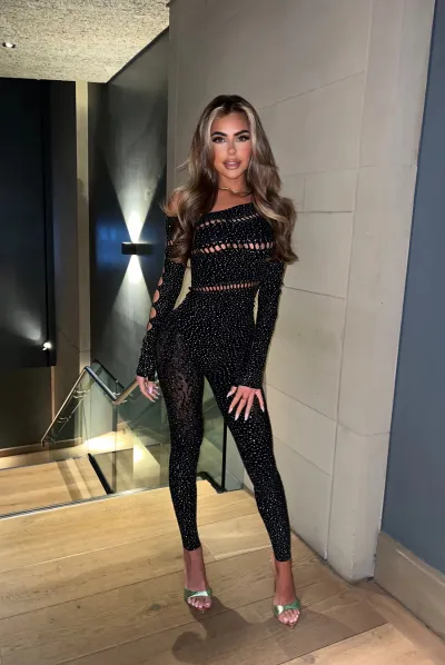 Women Sexy Tight Rhinestone Hollow-Out Long-Sleeved Jumpsuit