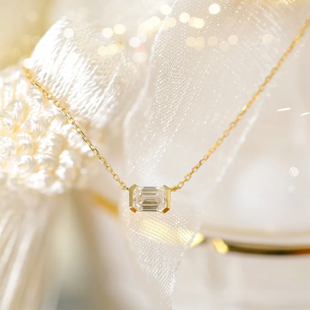 Women Simple Fashion Rectangular Rhinestone 925 Sterling Silver Necklace
