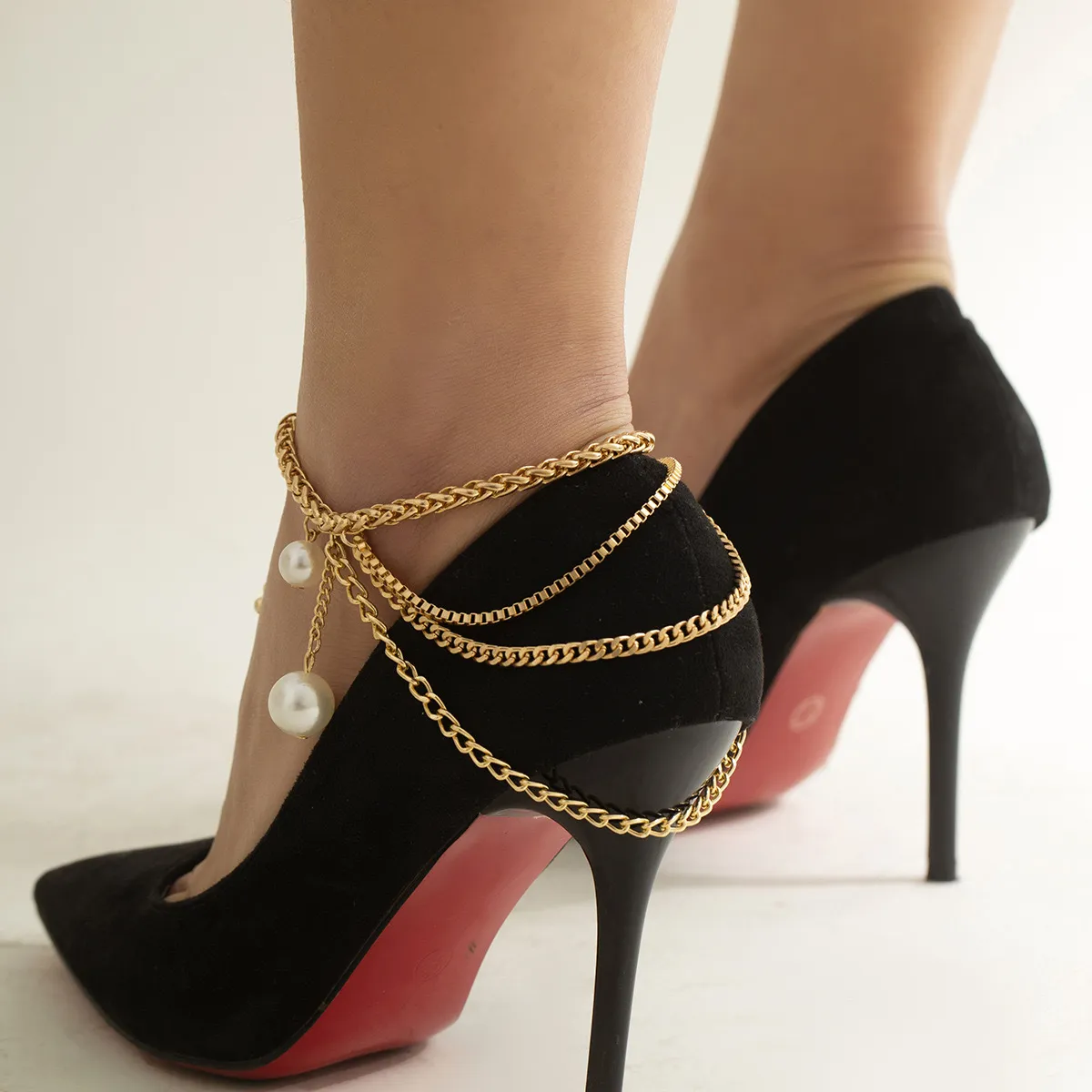 Women Exaggerated Geometric Multi-Layer Metal Chain Tassel Anklet