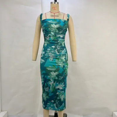 Women Sexy Printed Sleeveless Backless Slim-Fit Camisole Dress