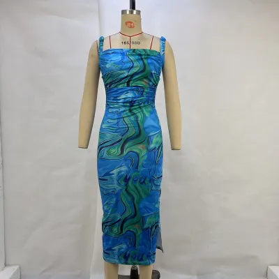 Women Sexy Printed Sleeveless Backless Slim-Fit Camisole Dress