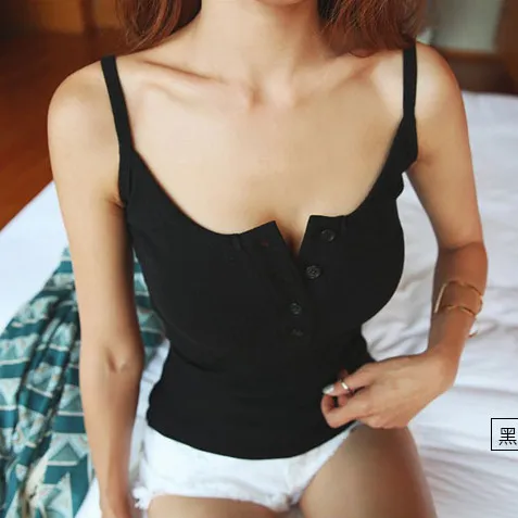 Women Fashion Sexy Solid Color Slim-Fit Button Camisole