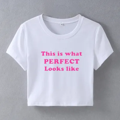 Summer Women Fashion Simple Letter Printing Round Neck Short Sleeve T-Shirt