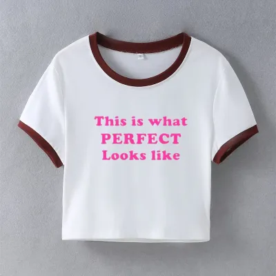 Summer Women Fashion Simple Letter Printing Round Neck Short Sleeve T-Shirt
