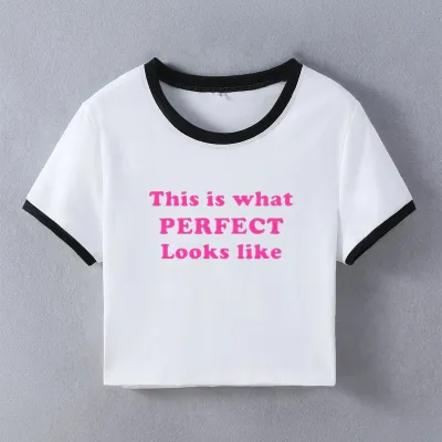 Summer Women Fashion Simple Letter Printing Round Neck Short Sleeve T-Shirt