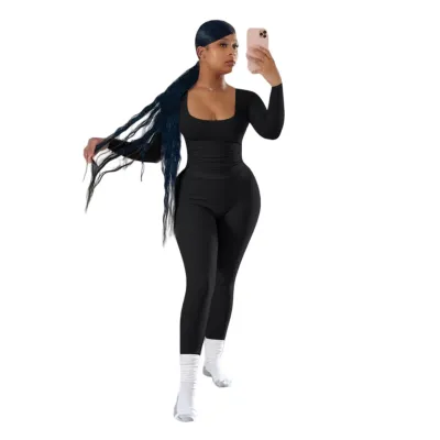 Women's Casual Solid Color Long Sleeve Top and Tight Pants Two-Piece Set