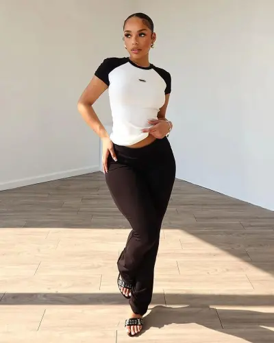 Summer Women Casual Round Neck Short-Sleeved T-Shirt Top Pants Two-Piece Set