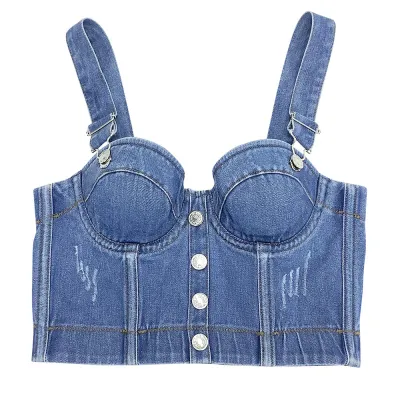 Women Fashion Sexy Button Denim Camisole