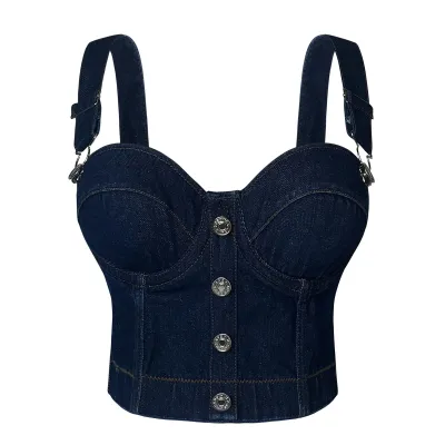Women Fashion Sexy Button Denim Camisole
