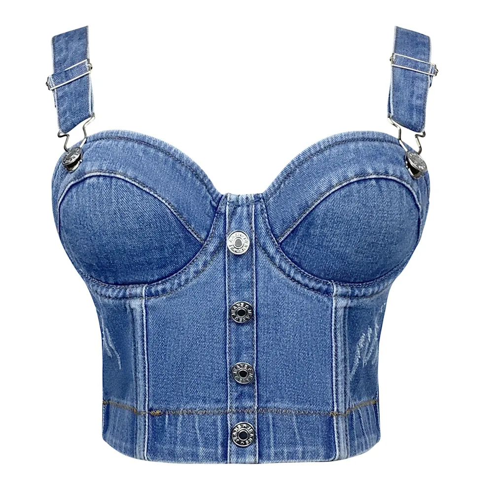 Women Fashion Sexy Button Denim Camisole