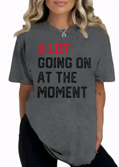 Women Casual Solid Color Letter Slogan Print Crewneck Short Sleeve T-Shirt