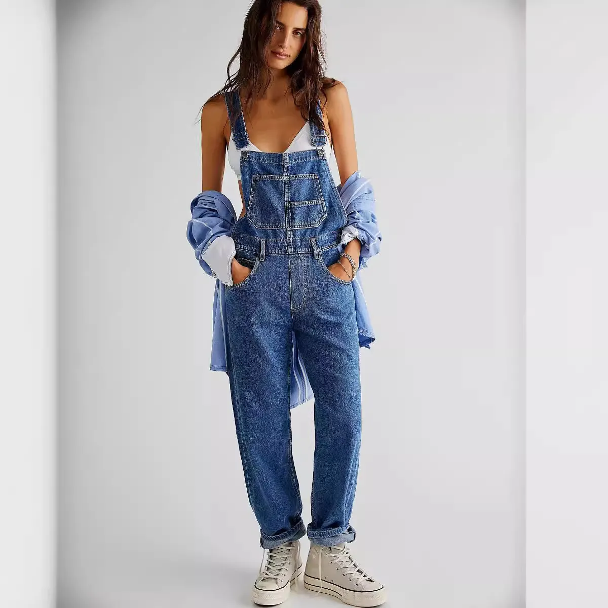Women Casual Loose Denim Suspenders Pants