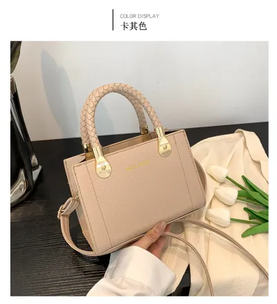 Fashion Square Woven Handle Shoulder Bag Summer Women Street Trend PU
