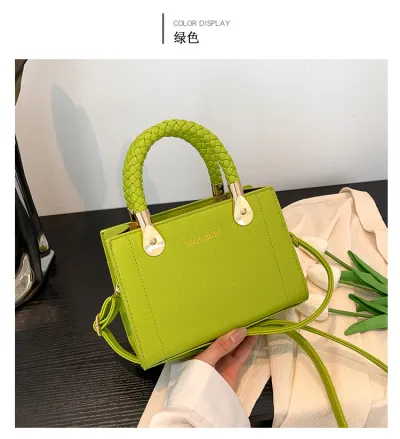 Fashion Square Woven Handle Shoulder Bag Summer Women Street Trend PU