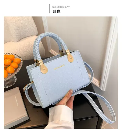 Fashion Square Woven Handle Shoulder Bag Summer Women Street Trend PU