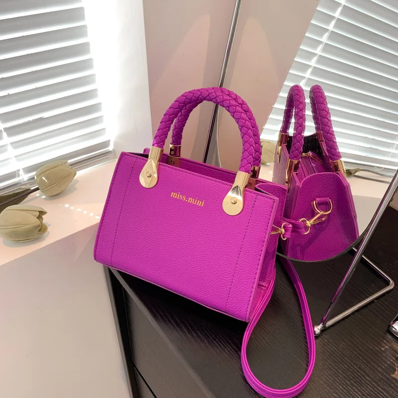 Fashion Square Woven Handle Shoulder Bag Summer Women Street Trend PU