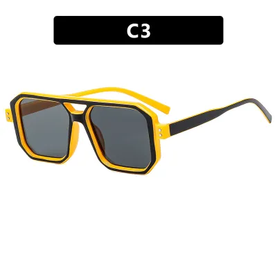 Men Fashion Double Square Small Frame Sunglasses PC AC Lens