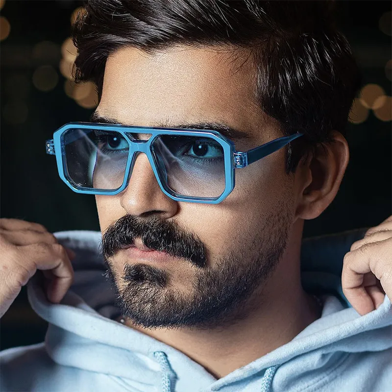Men Fashion Double Square Small Frame Sunglasses PC AC Lens