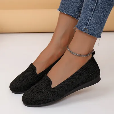 Women Casual Knitted Flat Slip On Loafers Shoes