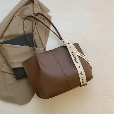 Women Fashion Casual Retro Solid Color Large Capacity PU Leather Tote Shoulder Bag